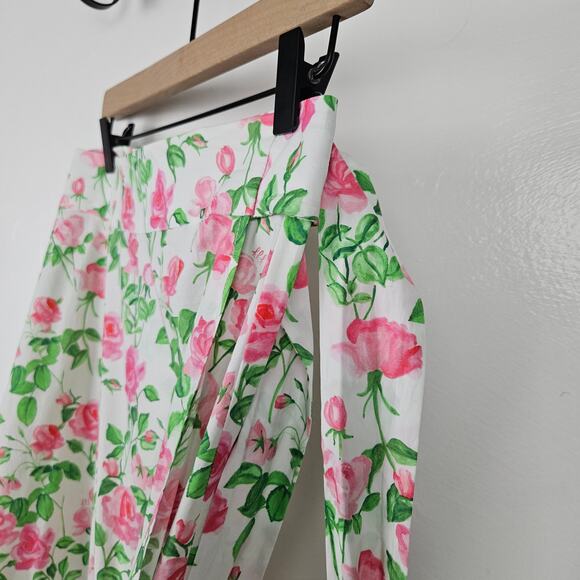 Hill House Mirabel Wrap Roses Print Midi Skirt M White Pink Green Ruffle Floral - Picture 6 of 11